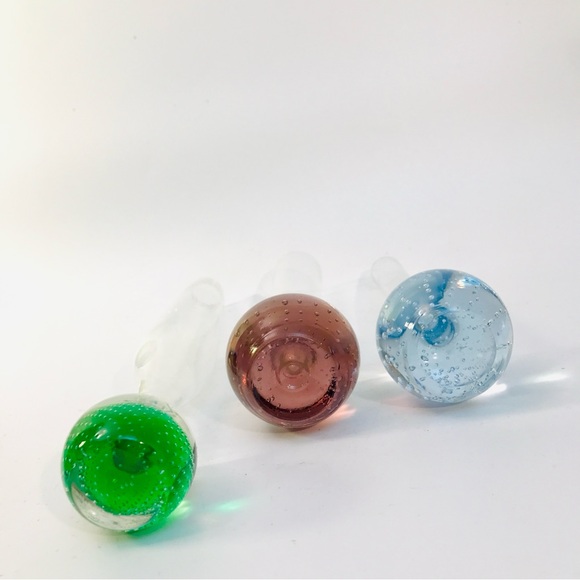 3 Vintage MCM Controlled Bubble Ball Bud Vases 10" 8" Green Blue Purple - Picture 13 of 13